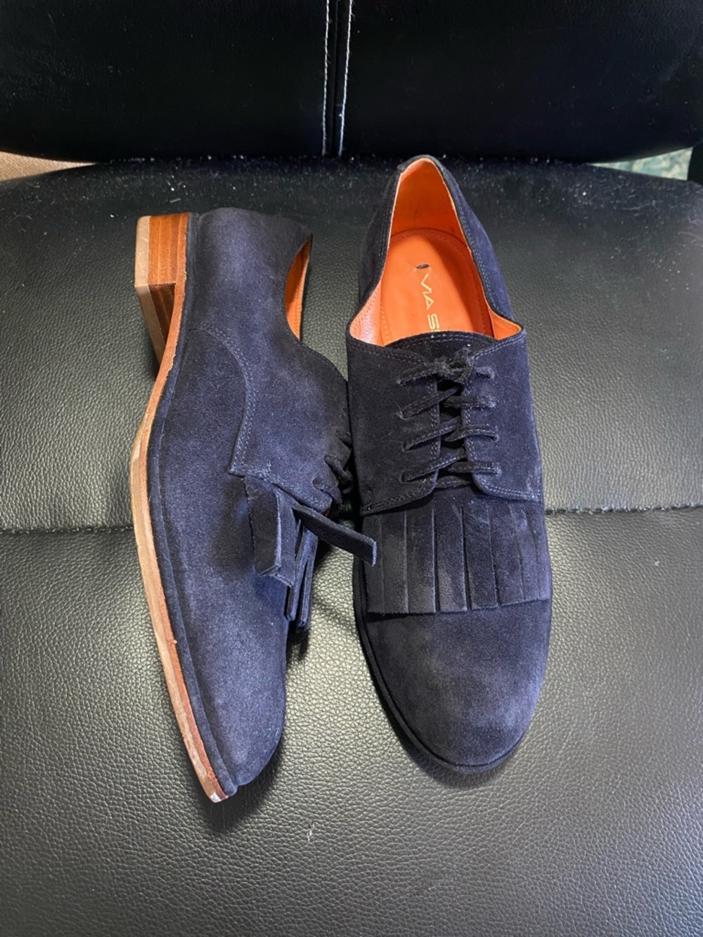 Via Spiga Womens Navy Suede Lace-Up Oxford Shoes with Fringe Detail Size 6.5